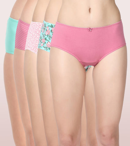 Stretch Cotton Hipster Panty - Pack of Five | Color & Print May Vary