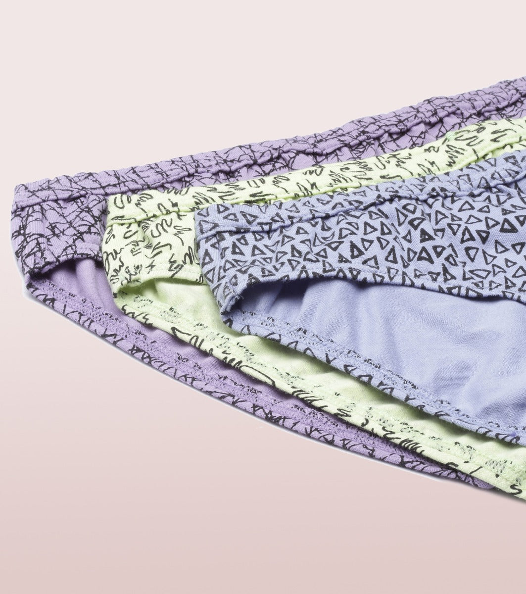 Bikini Panty | Full Coverage & Low Waist | Antimicrobial & Stain Release Finish | Pack of 3 | Colors and Print May vary