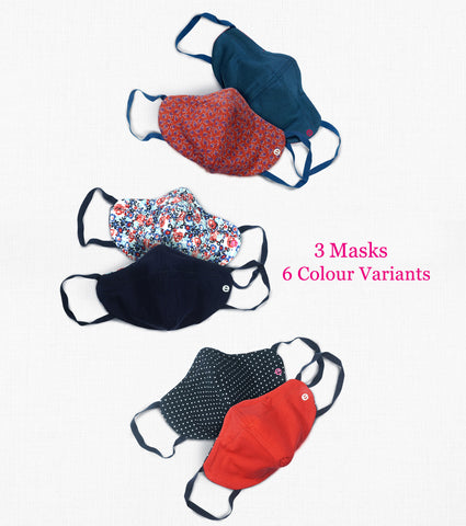 REVERSIBLE MASK : 4-Layer Safety Mask With Cotton | >95% Protection | Adult Mask - Pack of 3