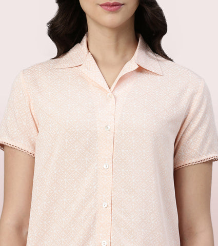 Slounge Shorts Set | Modal Woven Printed Shirt And Shorts Set - EC13