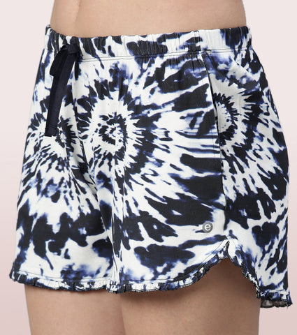 Home Shorts Set | Viscose Printed Ruffled Trim Tee And Shorts Set - EC14