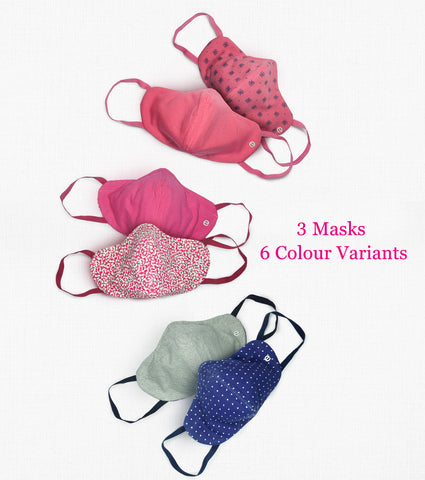 REVERSIBLE MASK : 4-Layer Safety Mask With Cotton | >95% Protection | Adult Mask - Pack of 3
