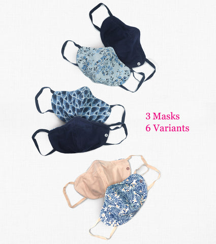 REVERSIBLE MASK : 4-Layer Safety Mask With Cotton | >95% Protection | Adult Mask - Pack of 3