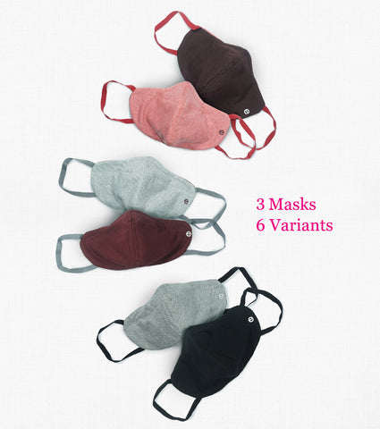 REVERSIBLE MASK : 4-Layer Safety Mask With Cotton | >95% Protection | Adult Mask - Pack of 3
