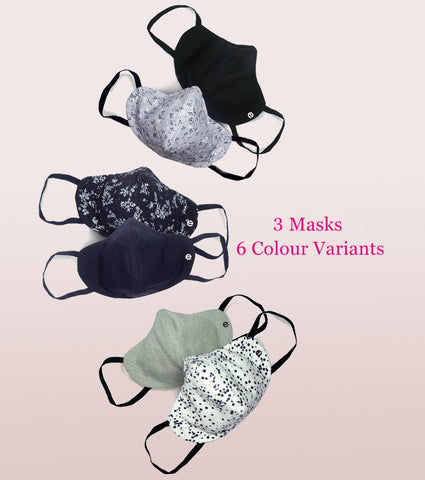 REVERSIBLE MASK : 4-Layer Safety Mask With Cotton | >95% Protection | Adult Mask - Pack of 3
