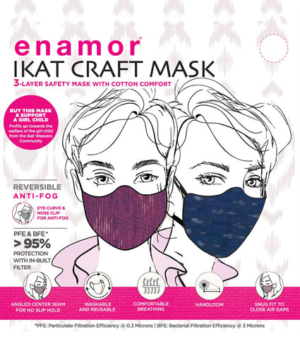 IKAT CRAFT MASK : 3-Layer Reversible Safety Mask with Cotton Comfort | >95%* Protection | Adult Mask - Pack of 2