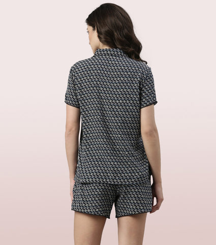 Slounge Shorts Set | Modal Woven Printed Shirt And Shorts Set