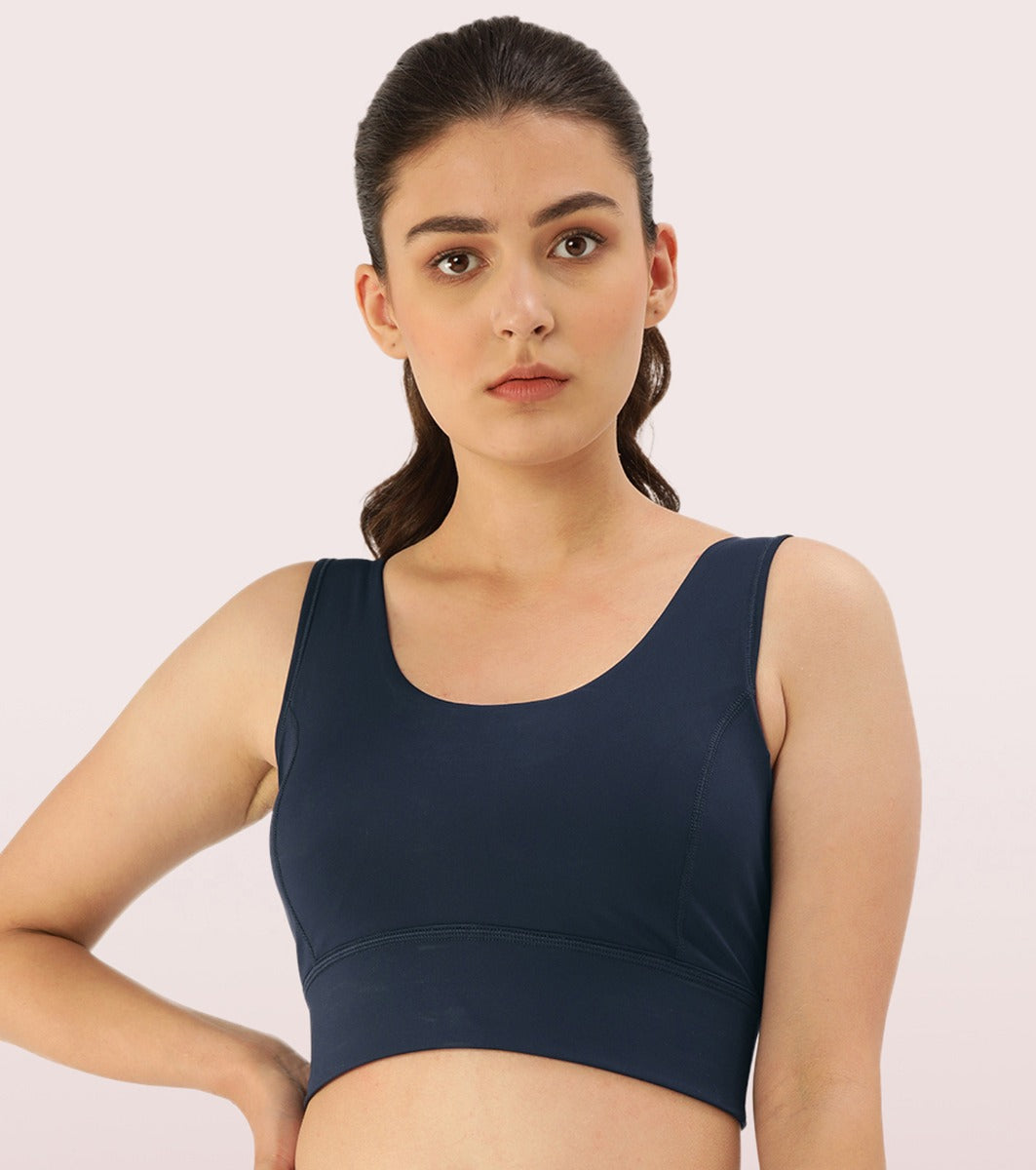 Longline Sports Bra – Solid  Scoop Neck Line High Impact Dry Fit