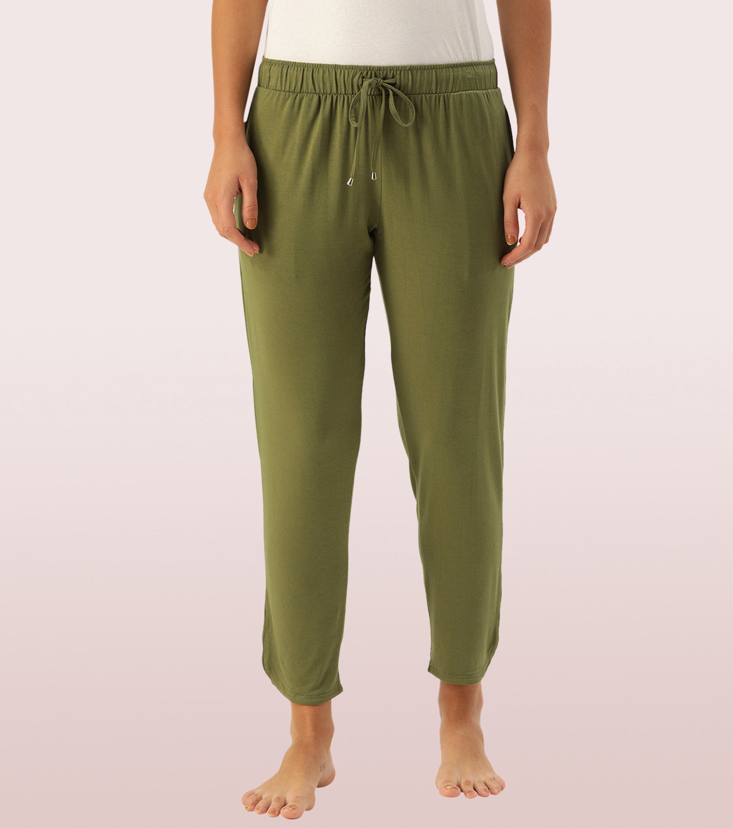 Shop-In Pants - Tapered Lounge Pants With Self Fabric Drawstring With Metal Ends