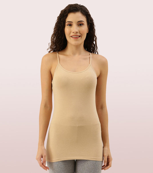 Enamor Sleeveless Scoop Neck Regular Length Camisole For Women - Slim Fit, Soft Stretch Cotton - E003 (Skin)