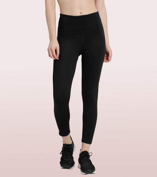 Enamor High rise 7/8th length Drawstring Closure Hugged Fit Legging For Women- Quick Dry, Antimicrobial - E040 (Black)