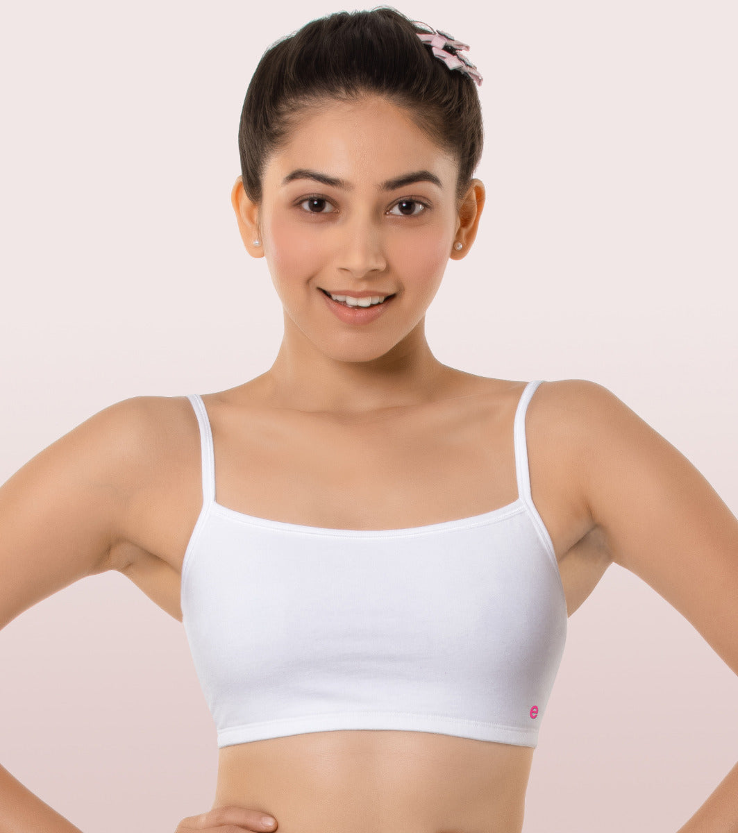 Enamor BB02 Easy Fit Stretch Cotton Beginners Bra with Antimicrobial Finish and Slim Straps - White
