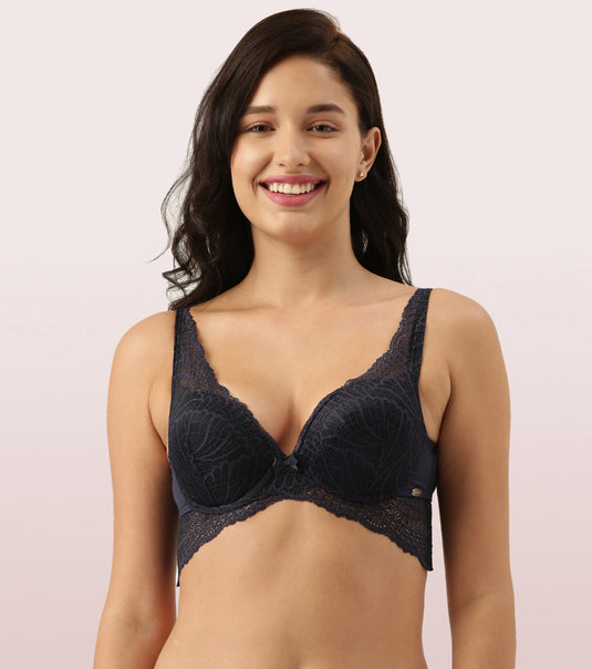 Enamor Butterfly Frame for Cleavage Enhancing Women's Bridal Plunge Push-Up Bra - Lace, Wired, Padded, Medium Coverage - F091