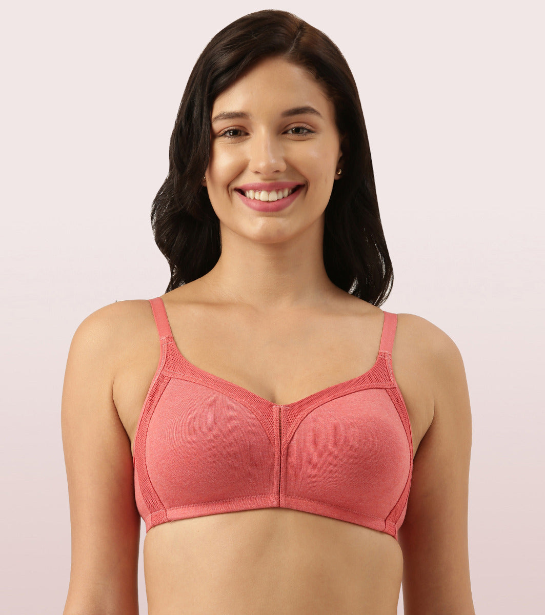 Enamor Fab-Cool AB75 M-frame Jiggle Control Full Support Stretch Cotton Bra for Women- Full Coverage, Non Padded and Wirefree - Tomato Melange