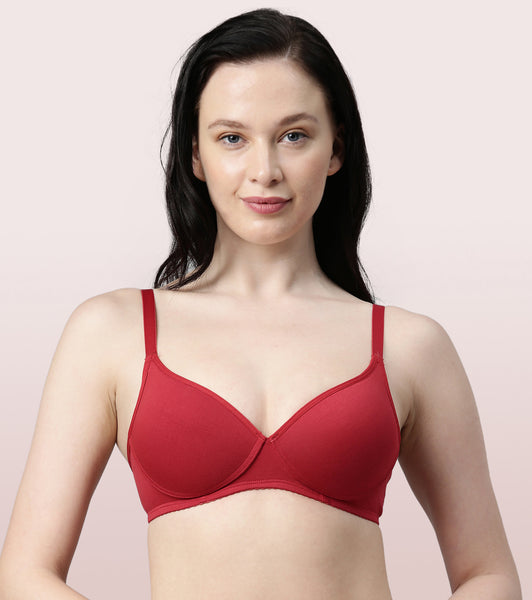 Buy Enamor Lightly Lined Non Wired Full Coverage T-Shirt Bra - Black at  Rs.949 online