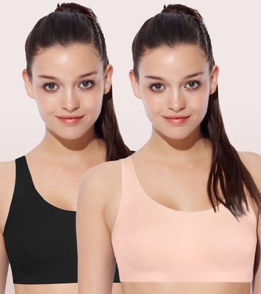 Enamor Low Impact Women's Cotton Everyday Sports Bra - All Day Comfort, Non Padded, Wirefree, High Coverage - SB06 (Pearl-Black)