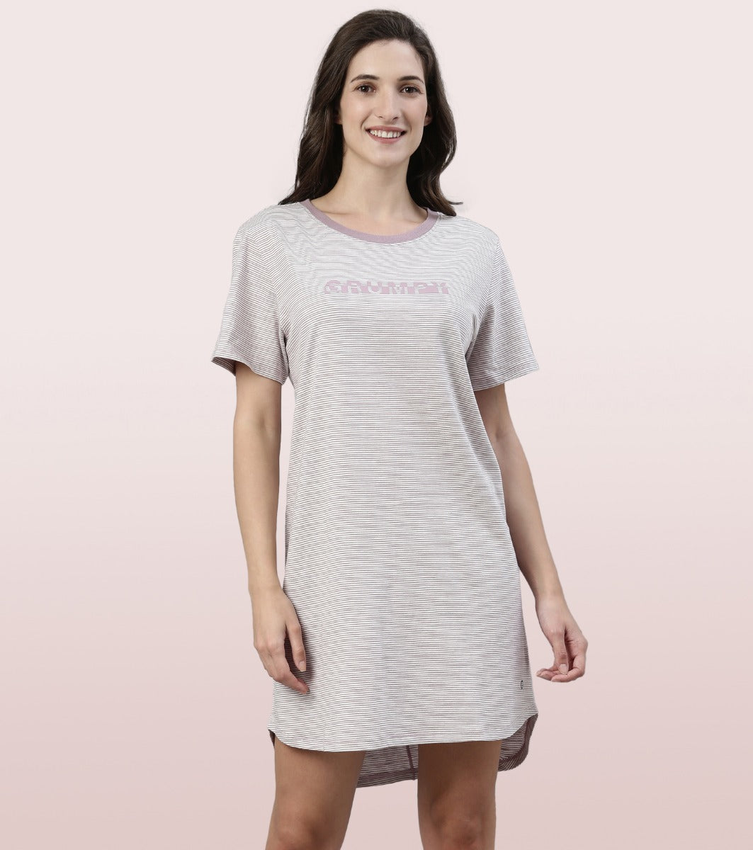 Basic Dress | Cotton Slounge Mini Dress With Chest Graphic