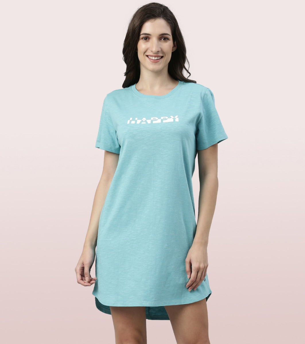 Basic Dress | Cotton Slounge Mini Dress With Chest Graphic