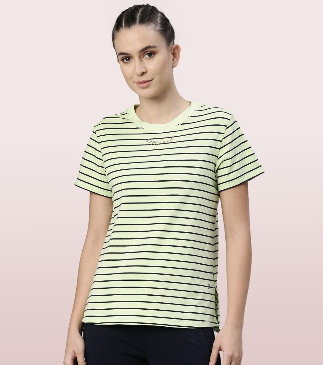 Active Cotton Tee -Stripes | Yarn Dyed Stripe Short Sleeve Anti-Odour Cotton Tee With Graphic