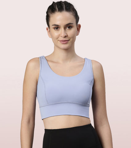 Longline Sports Bra – Solid | Scoop Neck Line High Impact Dry Fit Sports Bra Held-in Fit