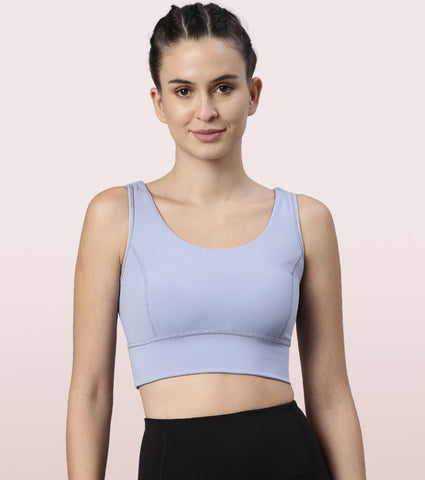 Longline Sports Bra – Solid | Scoop Neck Line High Impact Dry Fit Sports Bra Held-in Fit