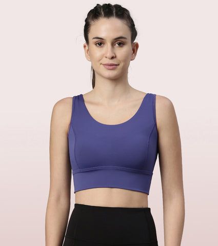 Longline Sports Bra – Solid | Scoop Neck Line High Impact Dry Fit Sports Bra Held-in Fit