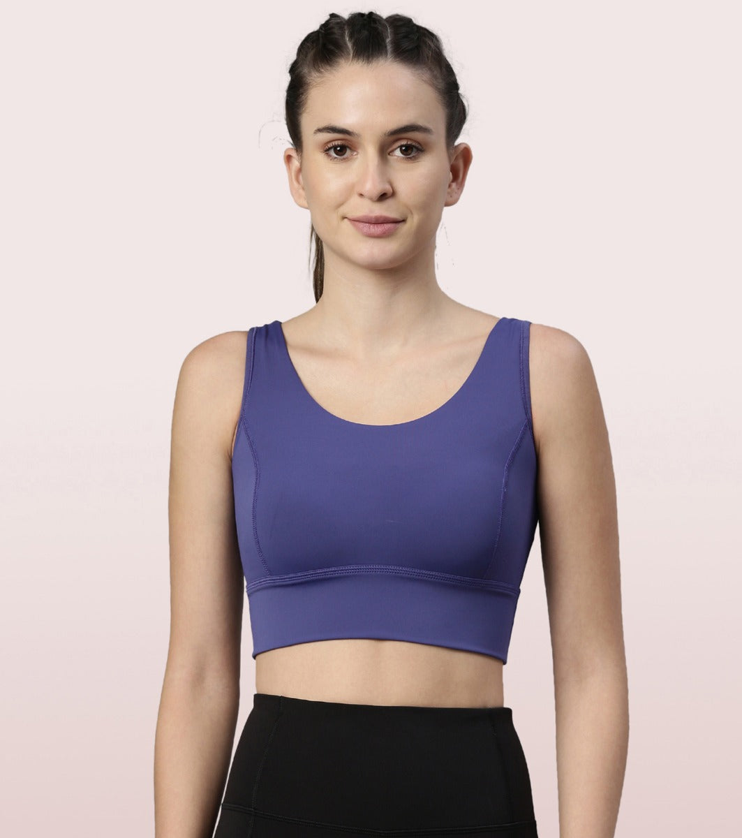 Longline Sports Bra – Solid | Scoop Neck Line High Impact Dry Fit Sports Bra Held-in Fit