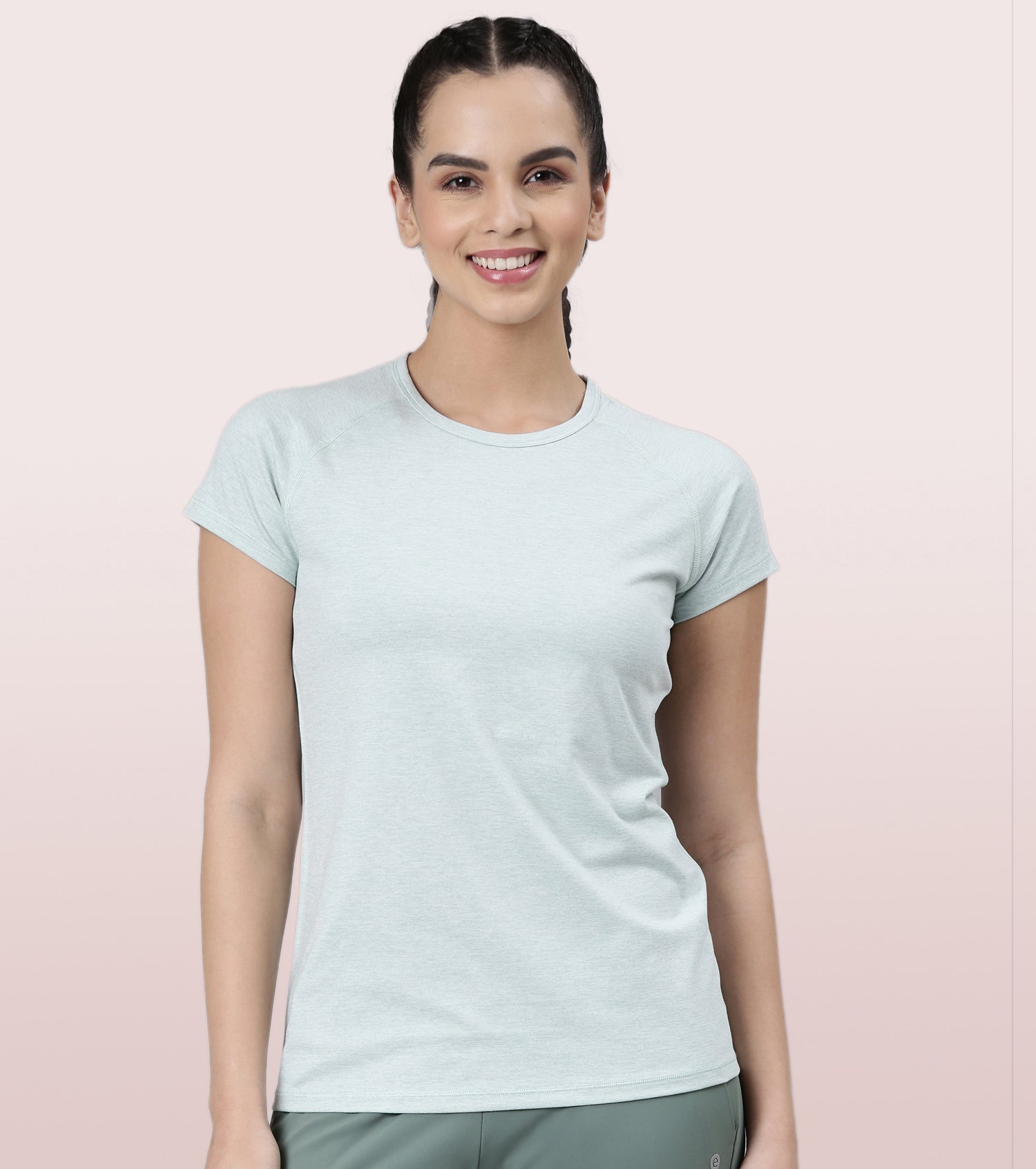 Slim Active Tee | Short Sleeve Raglan Scoop Neck Slim Active Tee With Reflective Graphic On Back | E089
