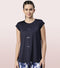 Enamor Short Sleeve Crew Neck Hip Length Long Active T-Shirt For Women- Relaxed Fit, Lightweight, Quick Dry, Antimicrobial - A303 (Navy/Sweat Graphic)