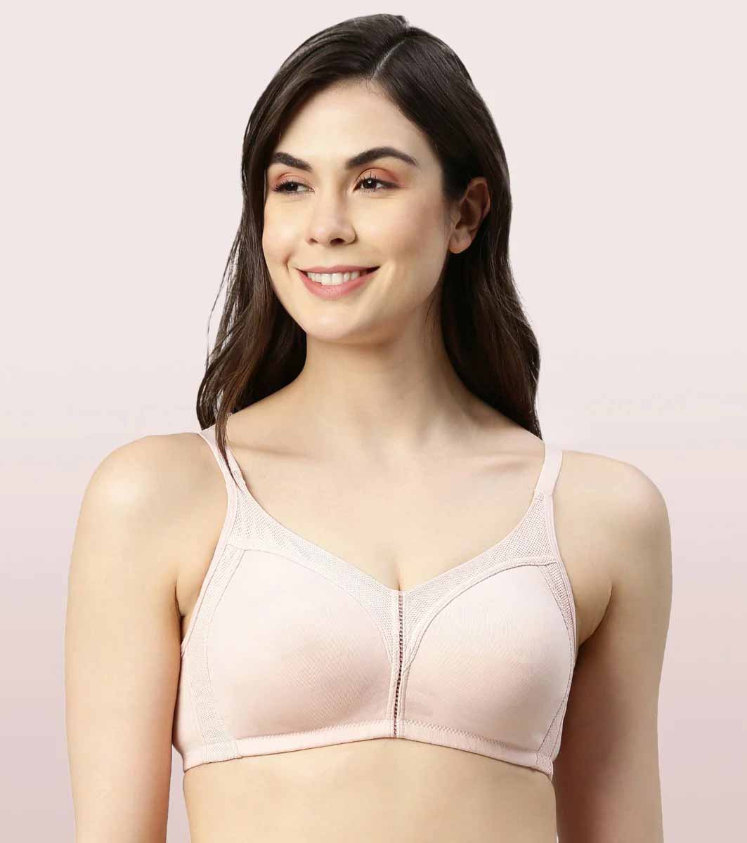 Enamor M-FrameJiggle Control Full Support Stretch Cotton Bra For Women - Non-Padded, Non-Wired Bra With Cooling Cotton Fabric | Pearl | AB75