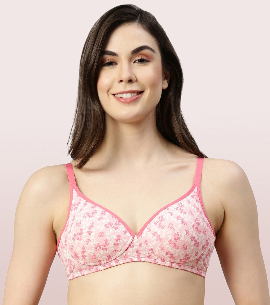 Enamor Perfect Coverage Supima Cotton T-Shirt Bra For Everyday Comfort - Padded, Non-Wired Bra & Medium Coverage Bra | A039 | Trailing Flora