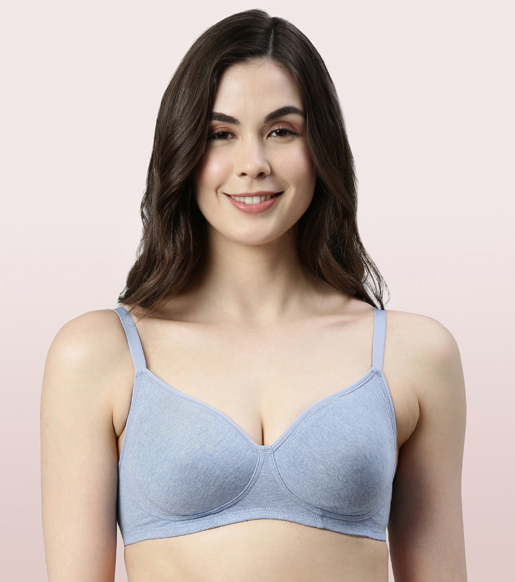 Enamor Fab-Cool A042 Side Support Shaper  Stretch Cotton Everyday Bra for Women- High Coverage, Non Padded and Wirefree - Chambray Melange
