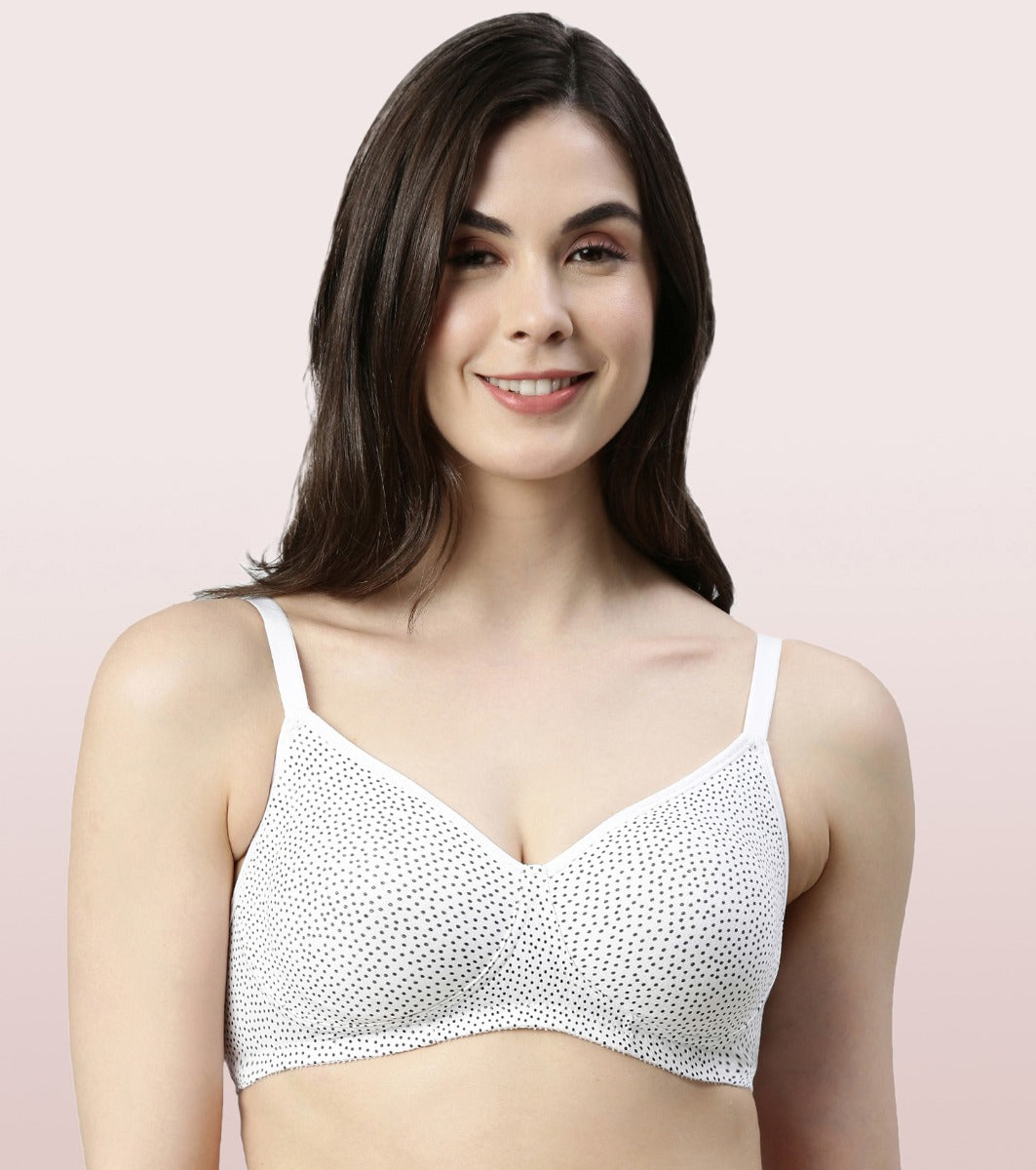 Enamor Fab-Cool A042 Side Support Shaper  Stretch Cotton Everyday Bra for Women- High Coverage, Non Padded and Wirefree - Ditsy Dots Print