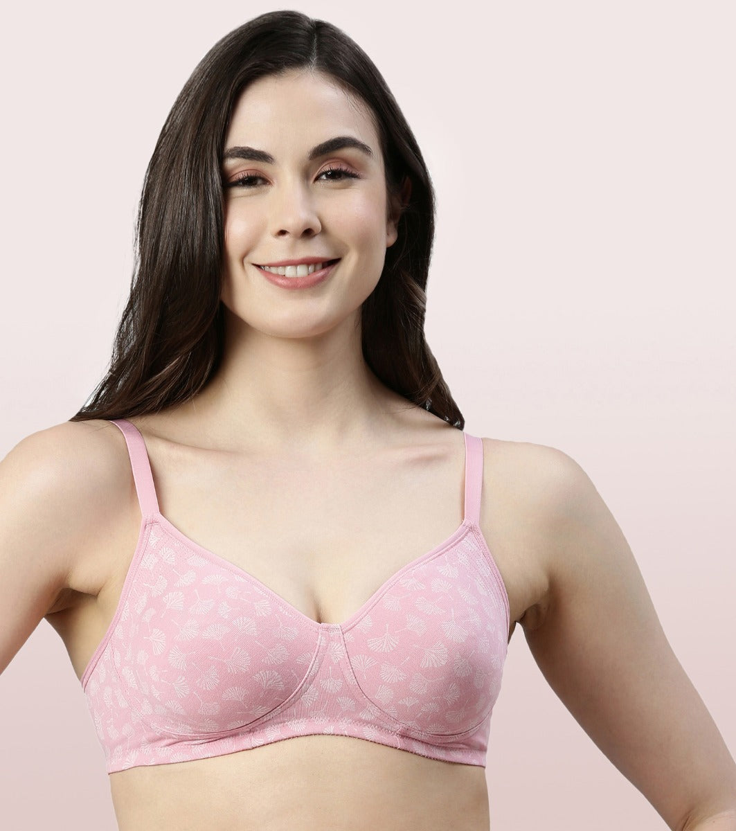 Enamor Fab-Cool A042 Side Support Shaper  Stretch Cotton Everyday Bra for Women- High Coverage, Non Padded and Wirefree - Ginkoscattered Print