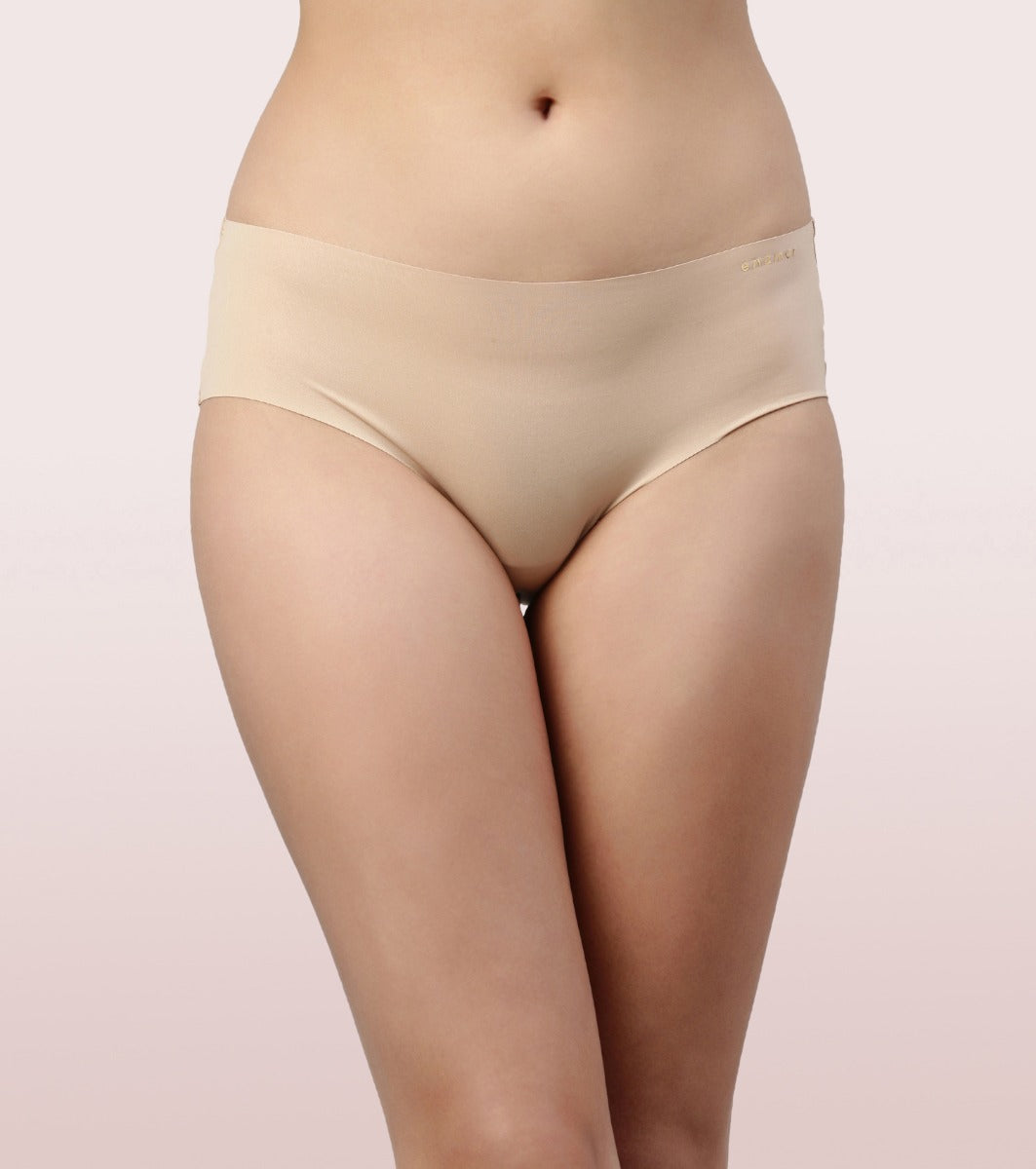 Enamor Innovations Invisi, All Day Comfort, Mid Waist Hipster Panty for Women - No Visible Panty Lines, Sweat wicking, Free Cut, Full Coverage - PH40 (Nude)