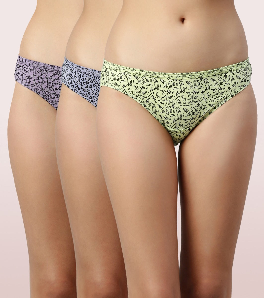 Bikini Panty | Full Coverage & Low Waist | Antimicrobial & Stain Release Finish | Pack of 3 | Colors and Print May vary