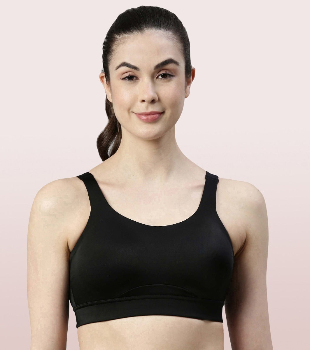 Enamor Agion SB18 Convertible Back High-Impact Sports Bra for Women- Full Coverage, Padded and Wirefree - Black