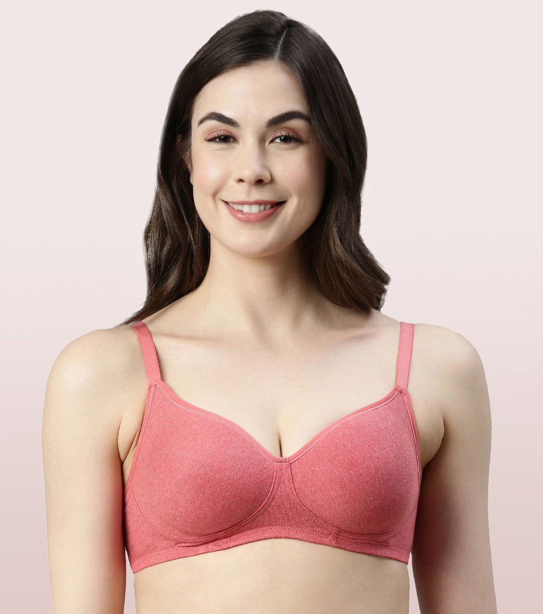 Enamor Fab-Cool A042 Side Support Shaper  Stretch Cotton Everyday Bra for Women- High Coverage, Non Padded and Wirefree - Tomato Melange