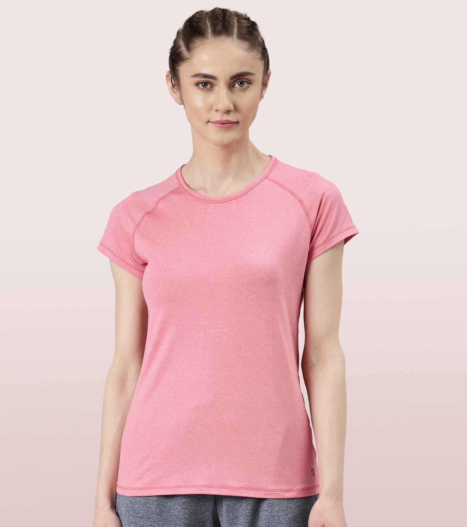 Slim Active Tee | Short Sleeve Raglan Scoop Neck Slim Active Tee With Reflective Graphic On Back