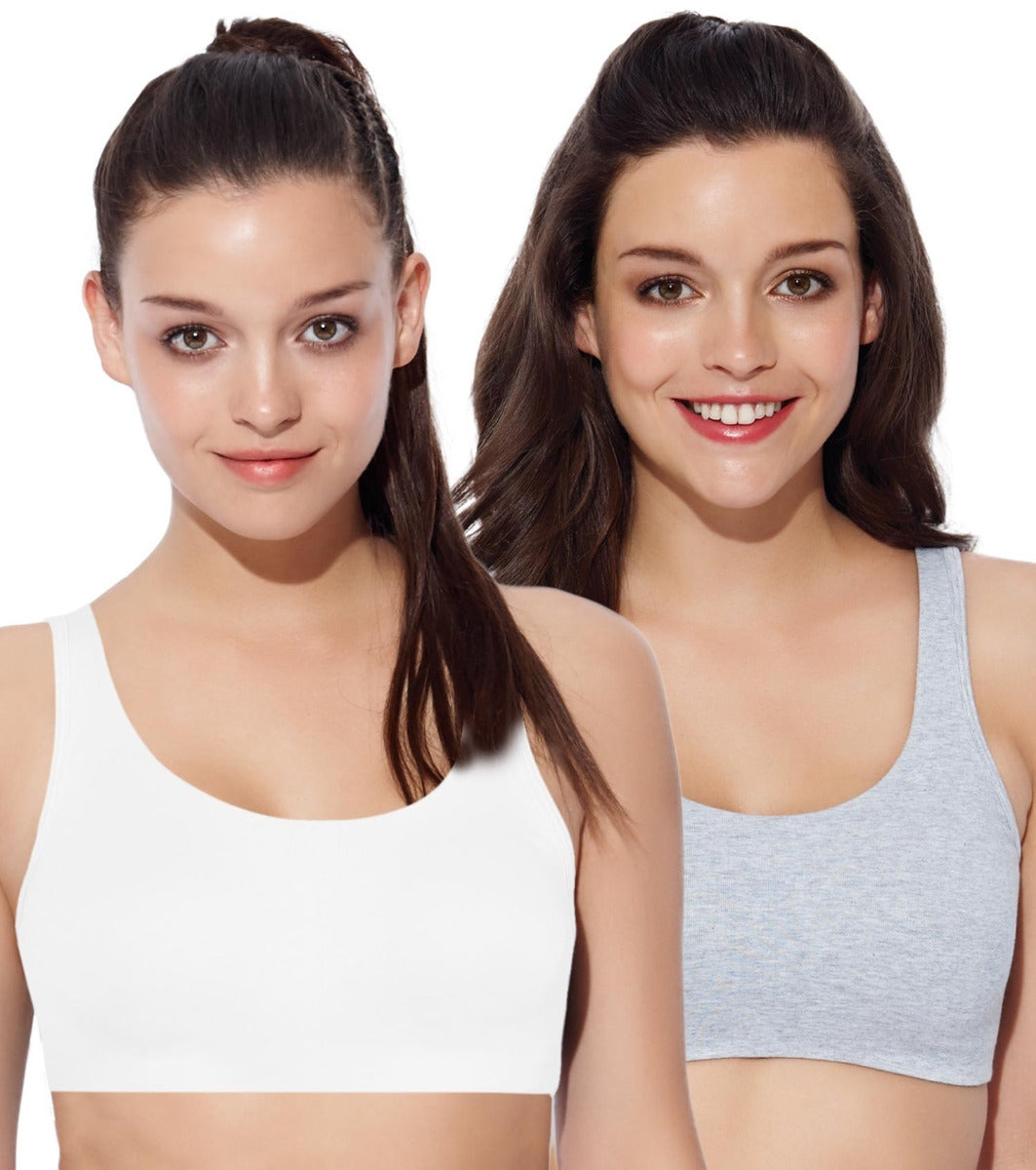 Enamor Low Impact Women's Cotton Everyday Sports Bra - All Day Comfort, Non Padded, Wirefree, High Coverage - SB06 (White/Grey)