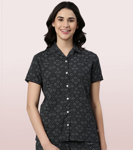 Slounge Shorts Set | Modal Woven Printed Shirt And Shorts Set - EC13