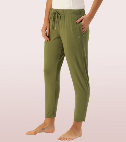 Shop-In Pants - Tapered Lounge Pants With Self Fabric Drawstring With Metal Ends