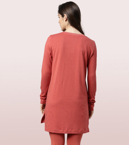 Tunic Tee – Solid | Long Sleeve Tunic Tee With Side Slit & Mindful Graphic