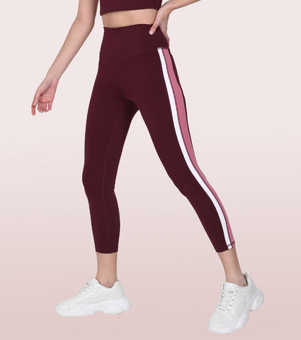 Hugged Leggings III | High Waisted 7/8 Length Dry Fit Sporty Side Stripe Leggings
