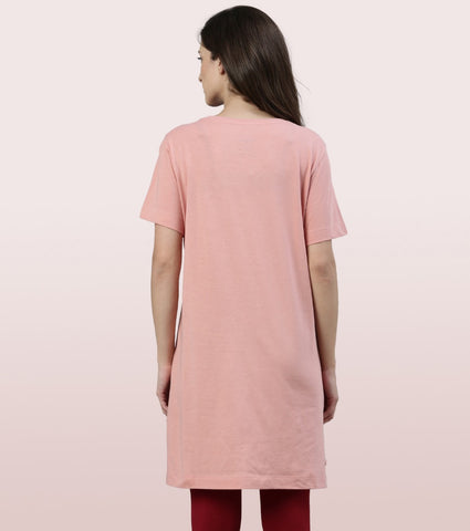 Tunic Tee – Solid | Short Sleeve Tunic Tee With Side Slit & Mindful Graphic