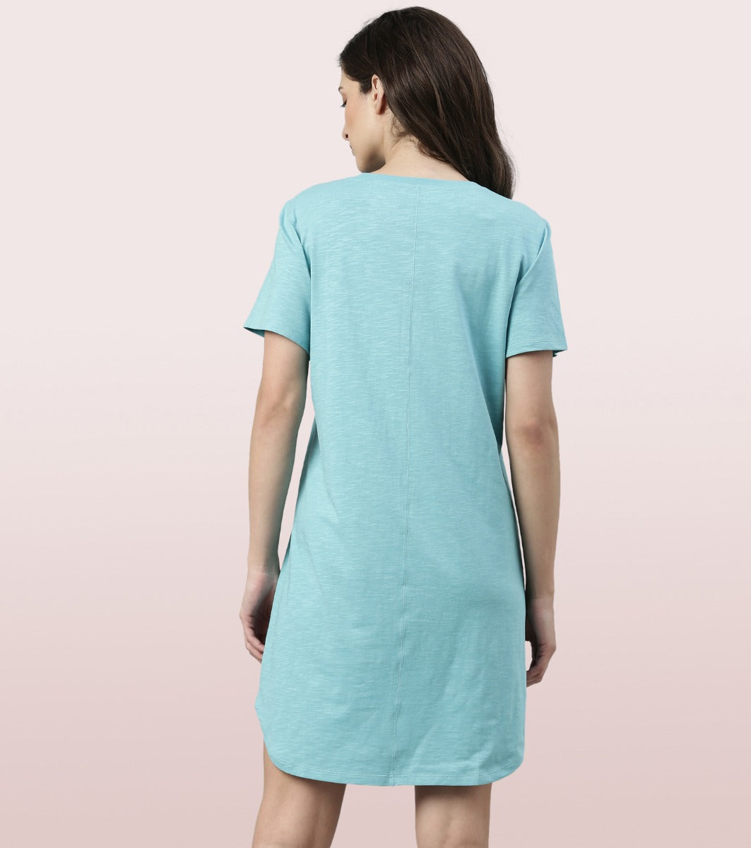 Basic Dress | Cotton Slounge Mini Dress With Chest Graphic