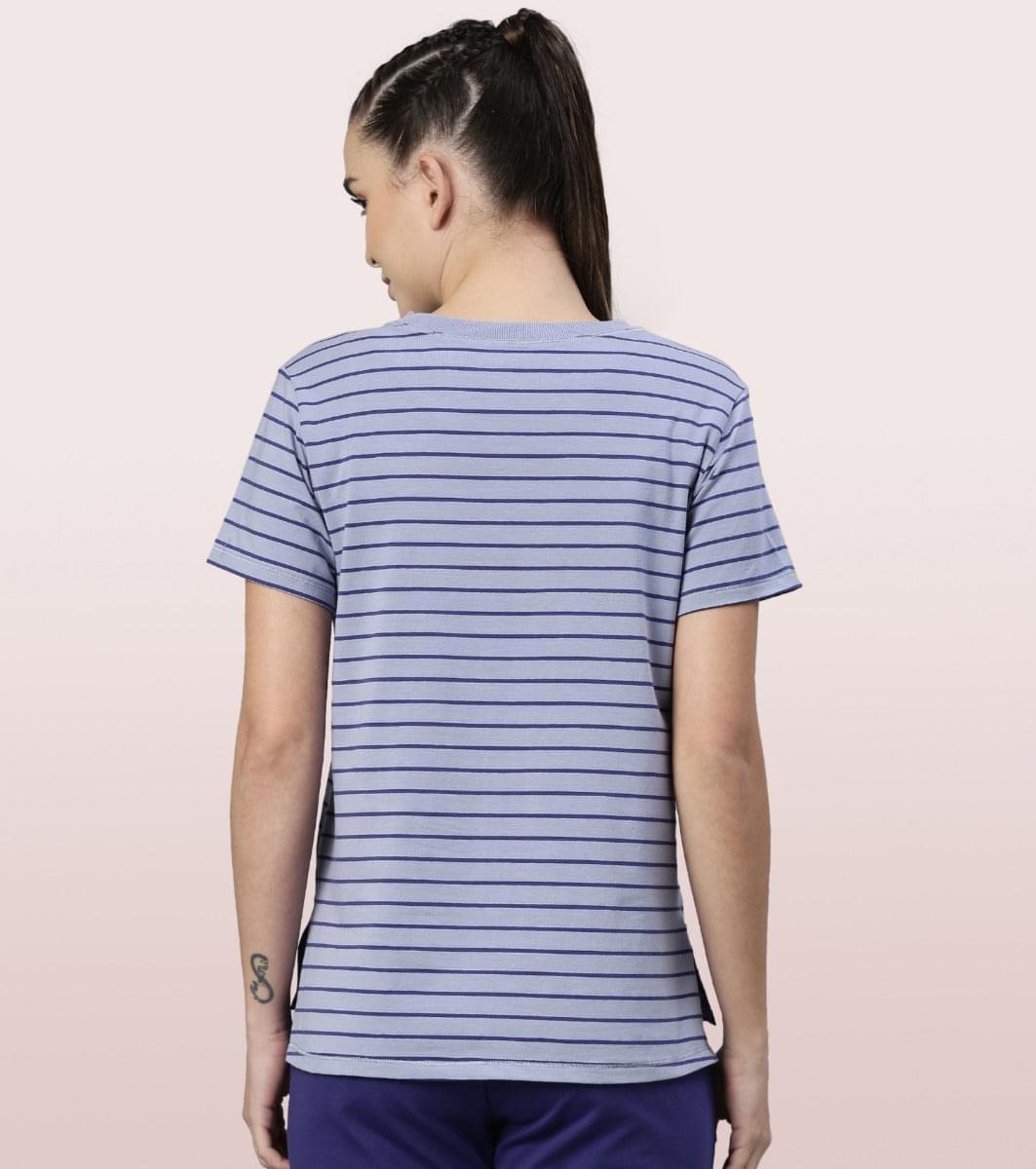 Active Cotton Tee -Stripes | Yarn Dyed Stripe Short Sleeve Anti-Odour Cotton Tee With Graphic