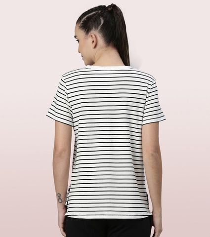 Active Cotton Tee -Stripes | Yarn Dyed Stripe Short Sleeve Anti-Odour Cotton Tee With Graphic