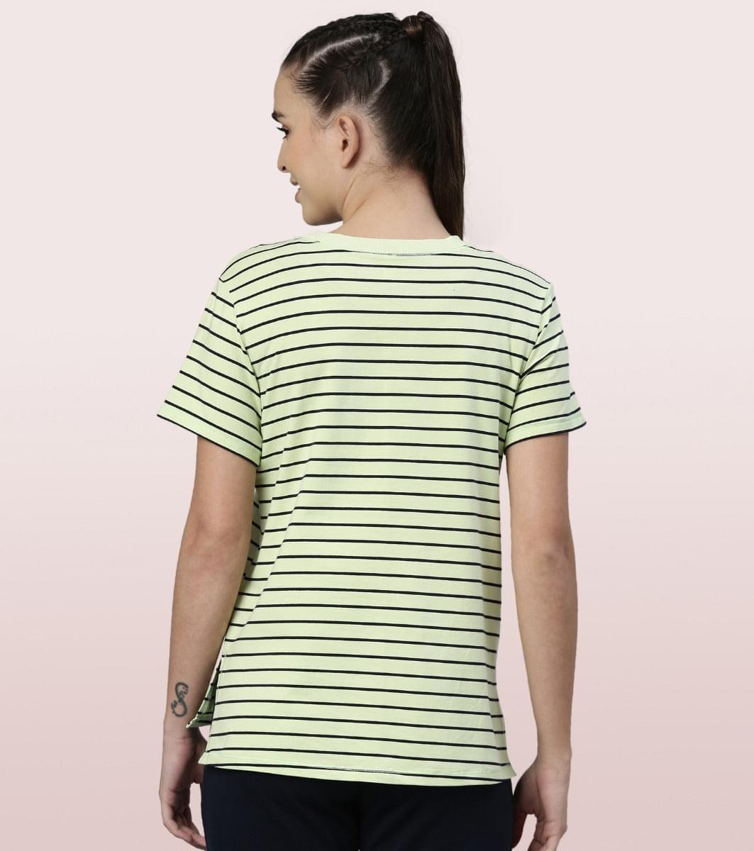 Active Cotton Tee -Stripes | Yarn Dyed Stripe Short Sleeve Anti-Odour Cotton Tee With Graphic