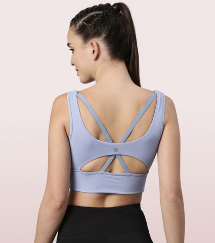 Longline Sports Bra – Solid | Scoop Neck Line High Impact Dry Fit Sports Bra Held-in Fit